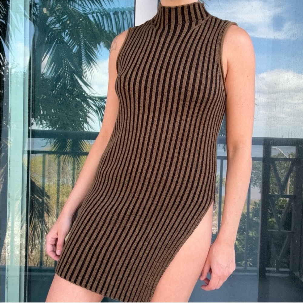Rock & Republic Brown Ribbed Sweater Dress M